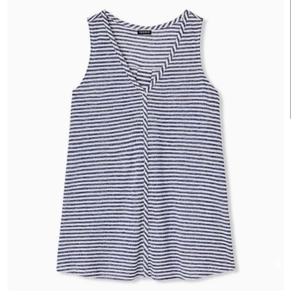 TORRID Navy Stripe Sleeveless V-Neck Jersey Swing Tank Top Plus Size 0 0X 12 - Picture 1 of 13